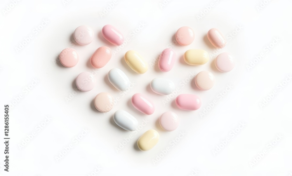 Colorful tablets arranged in heart shape Colorful tablets arranged in heart shape