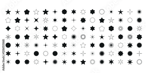 Vector set of star shape icons. Retro futuristic elements collection. Abstract cool shine effect sign vector design. Template for ads design, posters, logo, banner, business cards