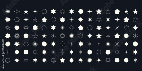Vector set of star shape icons. Retro futuristic elements collection. Abstract cool shine effect sign vector design. Template for ads design, posters, logo, banner, business cards