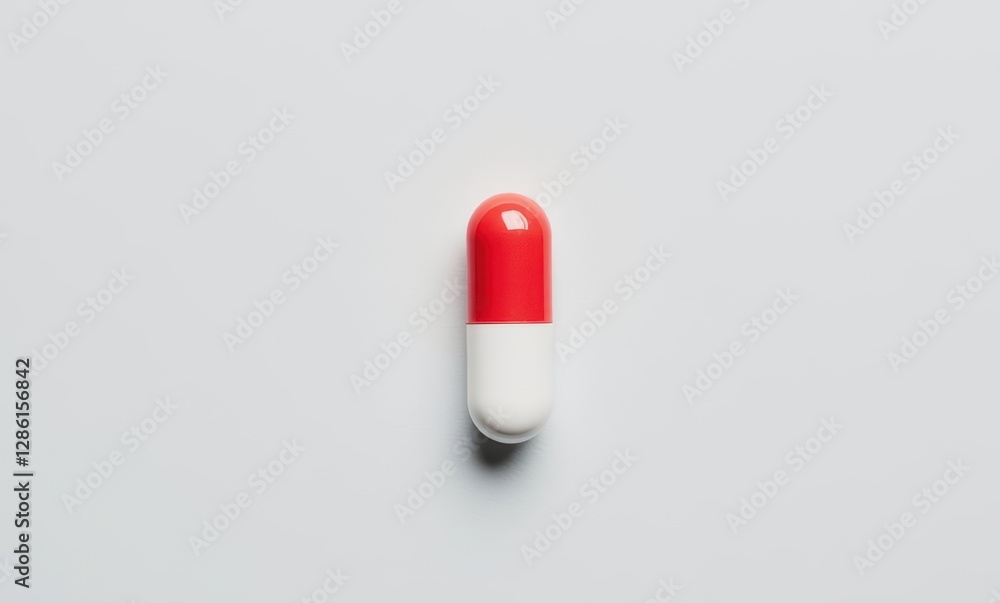 Red and white capsule on surface Red and white capsule on surface