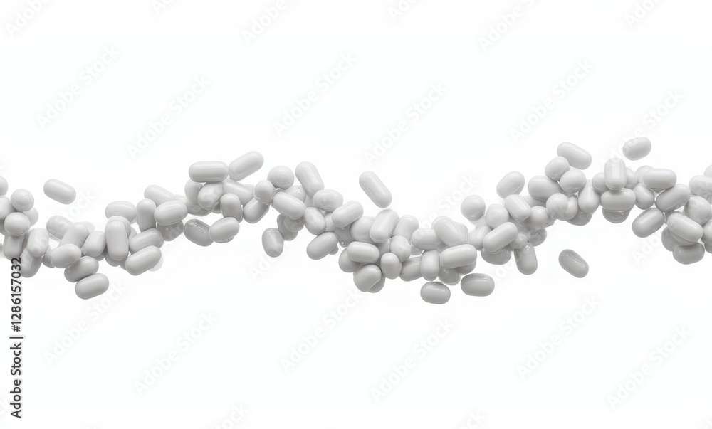 Scattered white capsules on white background Scattered white capsules on white background