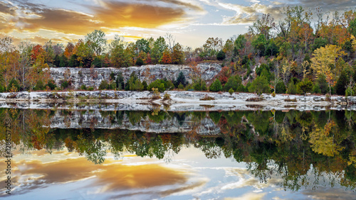 Bild auf Leinwand Scenic view of the bluffs reflected in the lake   at Klondike Park in Augusta, M