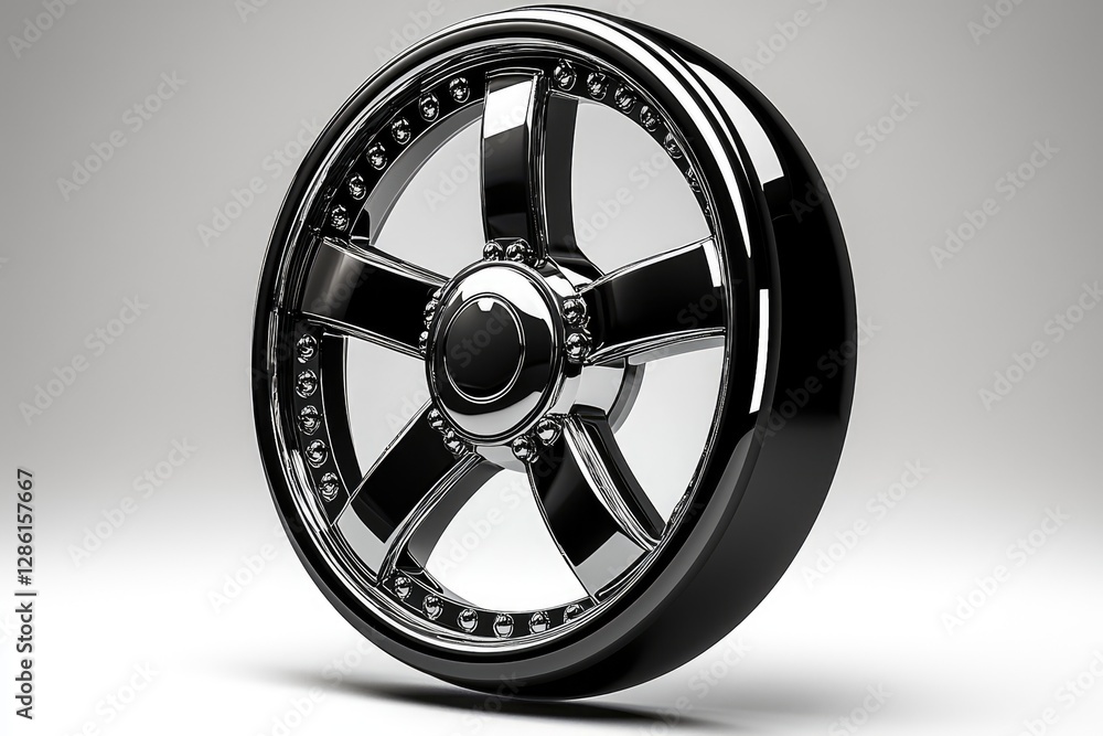Fototapeta premium Shiny Black and Chrome Rim of Automobile Displayed Proudly