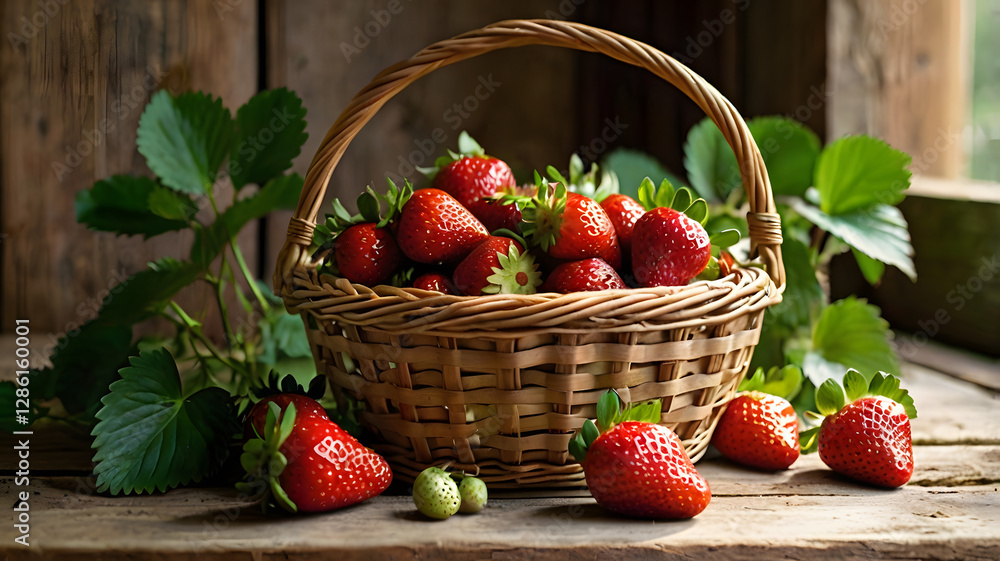 Fresh ripe strawberries in a wicker basket Fresh ripe strawberries in a wicker basket