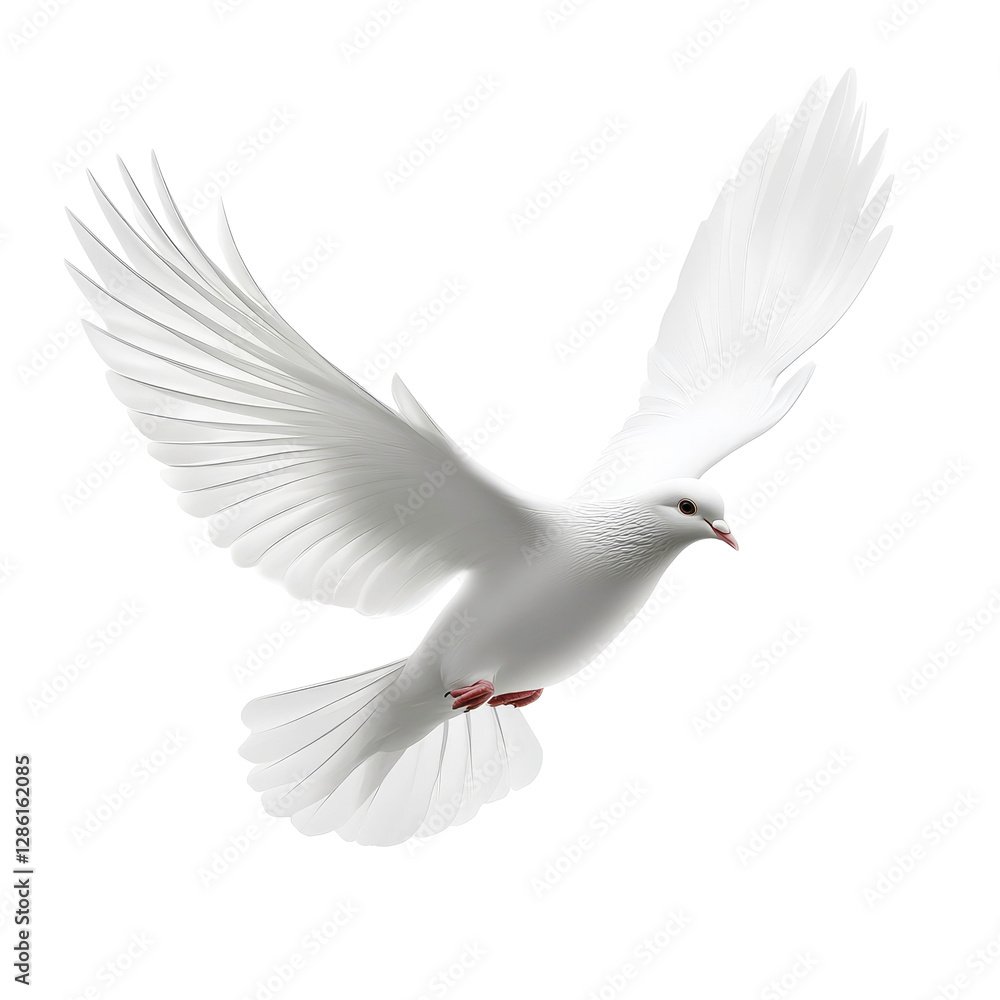 Fototapeta premium A Majestic White Dove flying on transparent background, Symbolizing Peace.