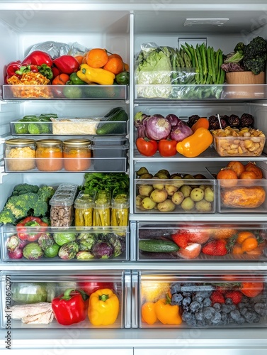 Wallpaper Mural Well-stocked refrigerator with fresh produce and containers Torontodigital.ca