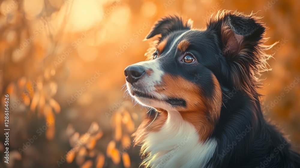 Australian Shepherd Dog Portrait Golden Hour Autumn Australian Shepherd Dog Portrait Golden Hour Autumn