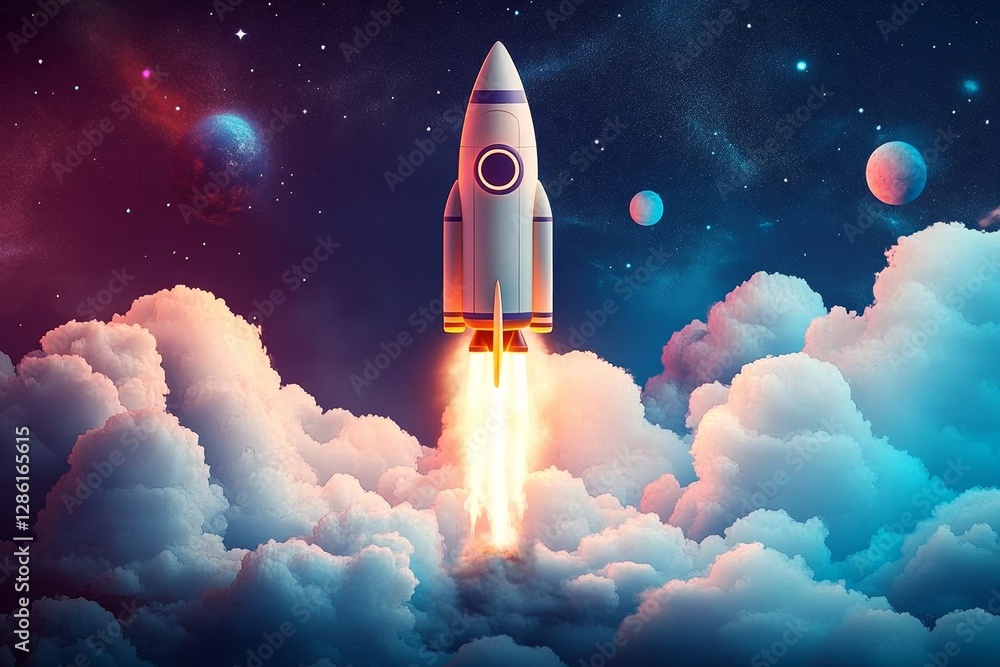 Rocket Launch Through Cloudscape Digital Art, Space Exploration Concept, Cosmic Scene Space travel, digital painting Rocket Launch Through Cloudscape Digital Art, Space Exploration Concept, Cosmic Scene Space travel, digital painting