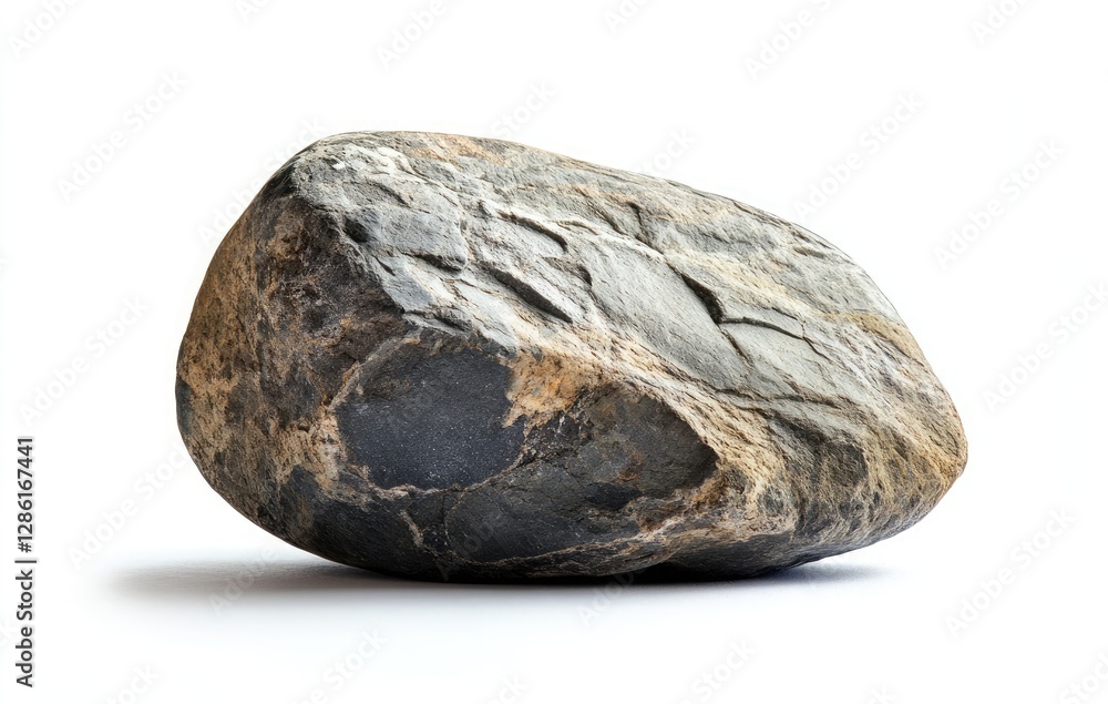 A complete rock, isolated on a solid, stark white background with focused lighting A complete rock, isolated on a solid, stark white background with focused lighting