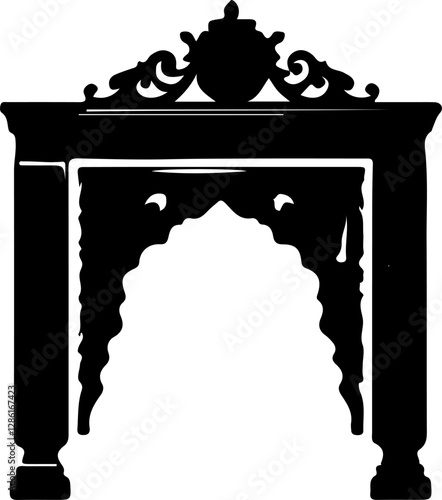 Stylized black and white vector graphic of an ornate archway