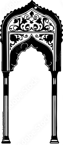 Stylized black and white vector graphic of an ornate archway
