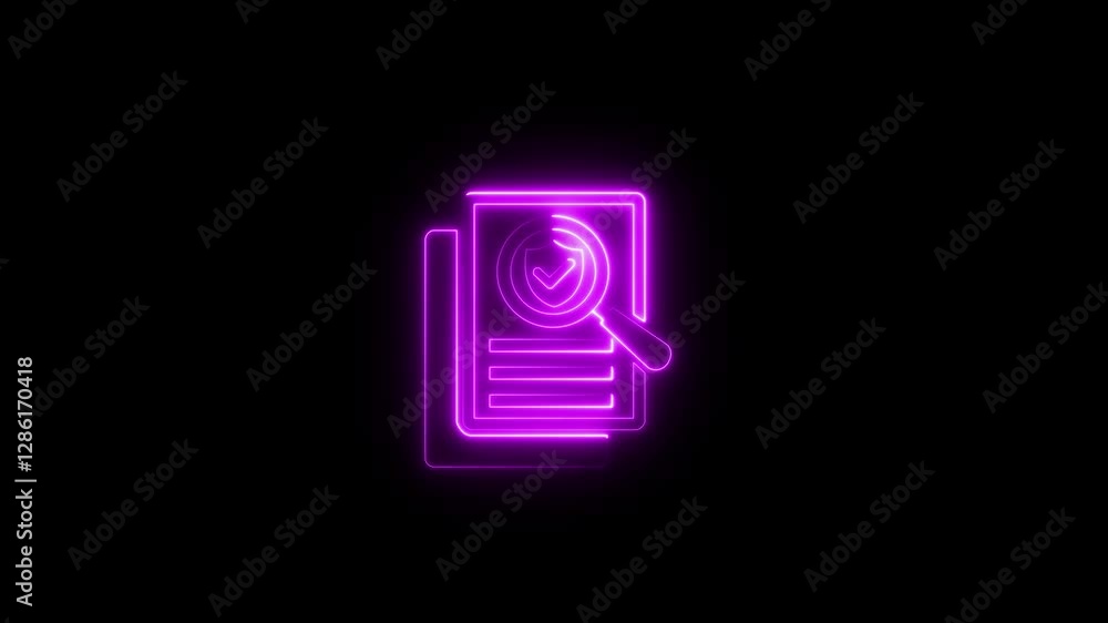 Glowing neon Locked paper, encryption documents, locked documents icon animation.Insurance concept. Security, safety, protection, protect concept.Cyber document icon isolated on black Background. Glowing neon Locked paper, encryption documents, locked documents icon animation.Insurance concept. Security, safety, protection, protect concept.Cyber document icon isolated on black Background.