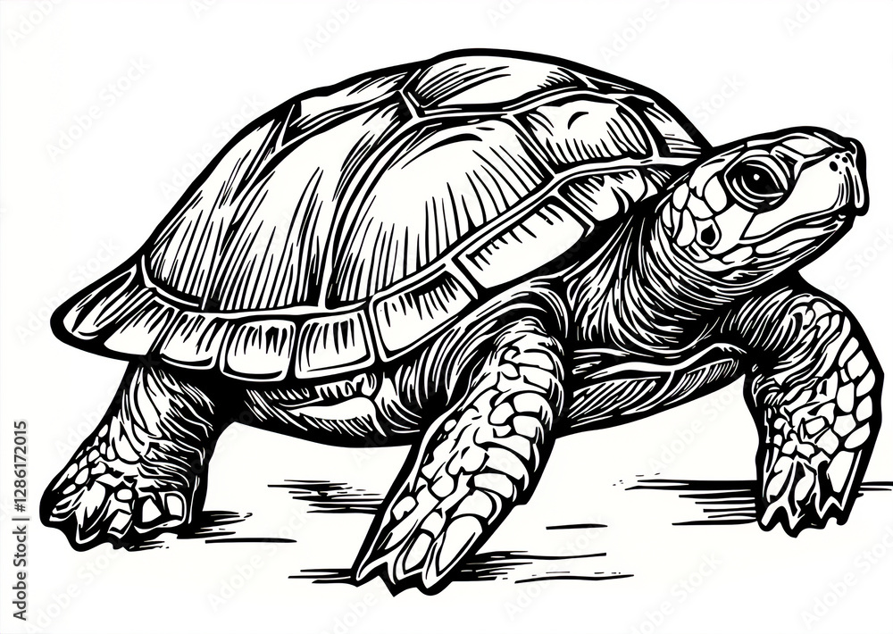 Fototapeta premium Sea Turtle in 水墨画 (Suibokuga) Style, 静寂 (Serenity) Theme for Zen-inspired Wall Art
