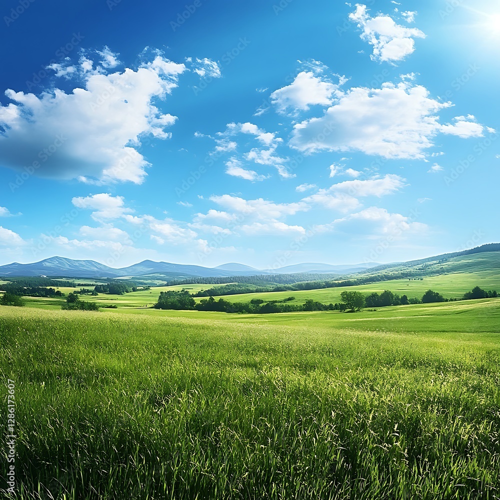 Sunny day with green hills and clear blue sky high resolution picture Sunny day with green hills and clear blue sky high resolution picture