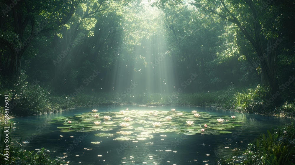 Sunlight Through Forest Pond Lilies Sunlight Through Forest Pond Lilies