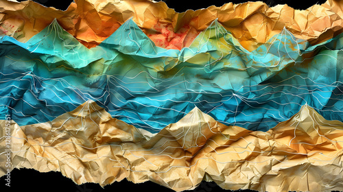 Wallpaper Mural Illustration Abstract Background - Folded Paper Art Mountains and Sea Torontodigital.ca