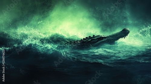 Crocodile Stormy Waters Dramatic Scene