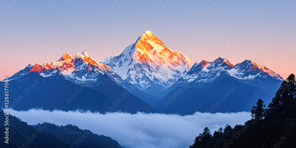 Fototapeta premium Majestic sunrise over snow-capped mountains nature landscape