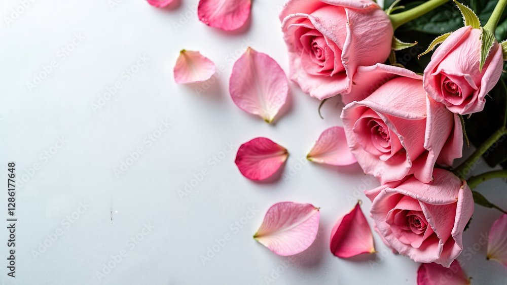 Elegant Pink Rose Buds and Petals on White: Mother's Day Marketing, Floral Designs, and Beauty Campaigns Elegant Pink Rose Buds and Petals on White: Mother's Day Marketing, Floral Designs, and Beauty Campaigns