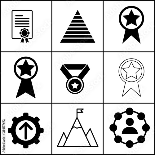 six different black and white awards icons on white background vector
