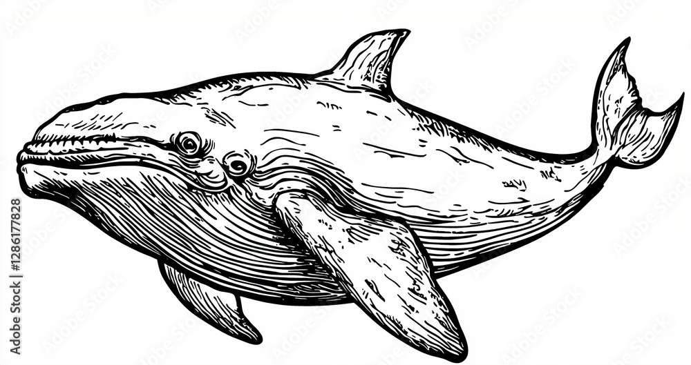 Fototapeta premium Bold Black-and-White Whale Illustration: Precision Vector Art for Sea-Inspired Apparel and Creative Decor Designs