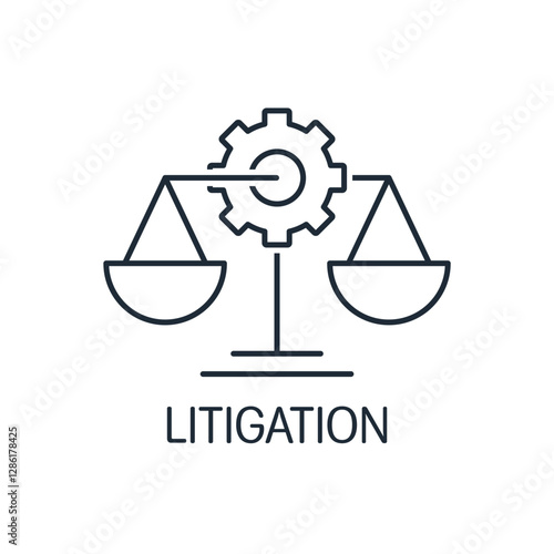 Litigation. Legal process. Vector linear icon illustration isolated on white background.