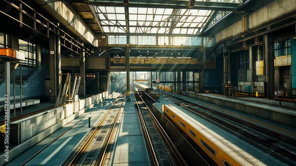 Sunlit Industrial Train Station