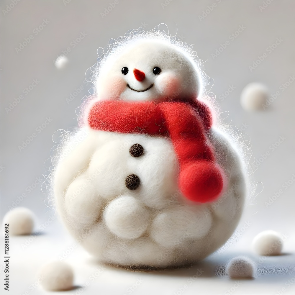 Cute felt snowman with a red scarf. Perfect for winter holidays, Christmas or seasonal designs. Cute felt snowman with a red scarf. Perfect for winter holidays, Christmas or seasonal designs.