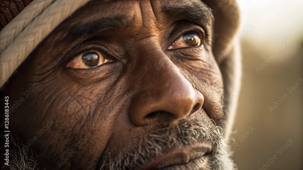 Resilient Gaze: A close-up portrait of an elder man, with weathered skin and insightful eyes, capturing the depth of human experience, culture, and wisdom. Resilient Gaze: A close-up portrait of an elder man, with weathered skin and insightful eyes, capturing the depth of human experience, culture, and wisdom.