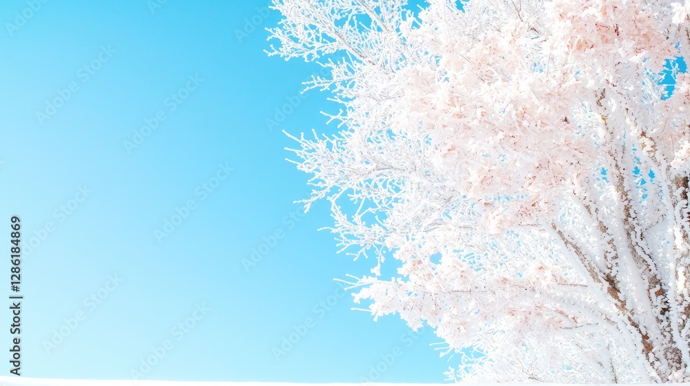 Frosty tree branches against clear blue sky. Winter landscape for seasonal designs Frosty tree branches against clear blue sky. Winter landscape for seasonal designs