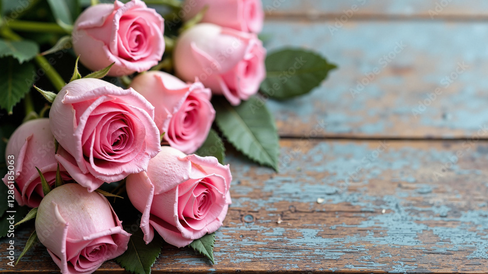 Elegant Pink Roses on Rustic Wood: Mother's Day Floral Arrangement for Greeting Cards, Social Media, and Florist Promotions Elegant Pink Roses on Rustic Wood: Mother's Day Floral Arrangement for Greeting Cards, Social Media, and Florist Promotions