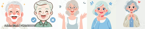 Vector collection of surprised and happy grandparents