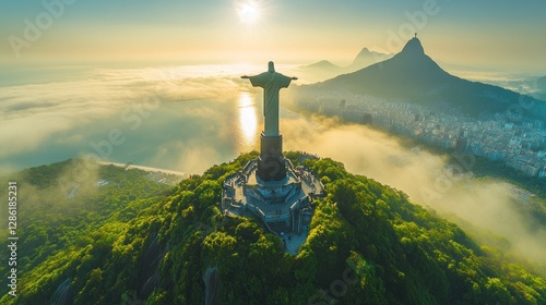 Wallpaper Mural Sunrise Christ Redeemer, Rio de Janeiro, fog Torontodigital.ca
