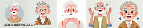 Vector collection of surprised and happy grandparents