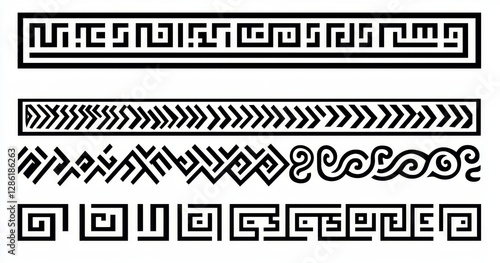 Greek Key continuous borders. Traditional meander designs. Set of ancient Roman-style frames. Contemporary renderings of geometric tileable patterns.