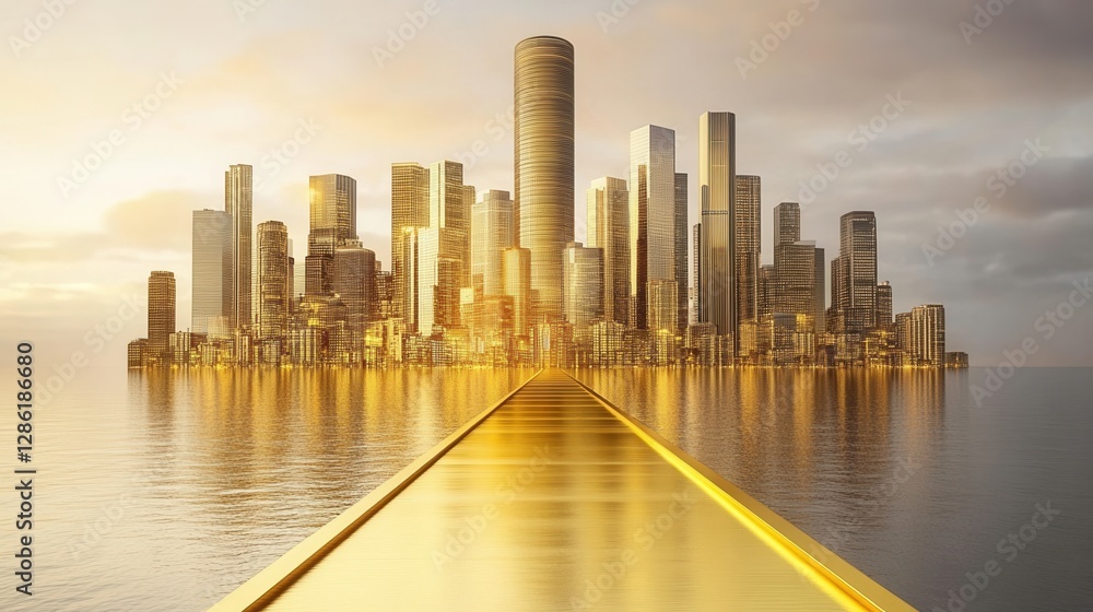 Fototapeta premium Stunning modern city skyline at sunset