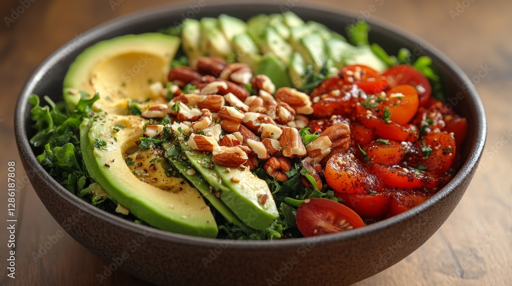Fresh and vibrant salad bowl with avocado and cherry tomatoes Fresh and vibrant salad bowl with avocado and cherry tomatoes