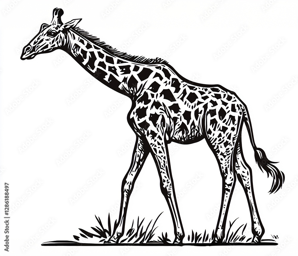 Fototapeta premium Minimalist Giraffe Vector Illustration: Isolated Monochrome Art for Wildlife Packaging and Global Merchandise