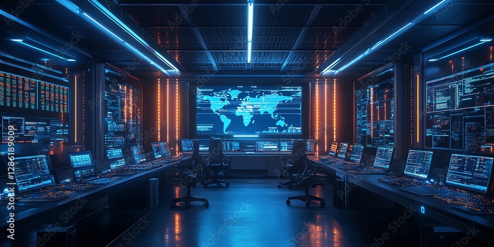 Global Network Monitoring Center Futuristic Control Room Global Network Monitoring Center Futuristic Control Room