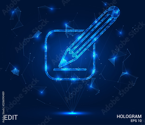 Edit hologram. Edit is made of polygons, triangles, dots, and lines. Edit is a low-poly compound structure. Technology concept vector.