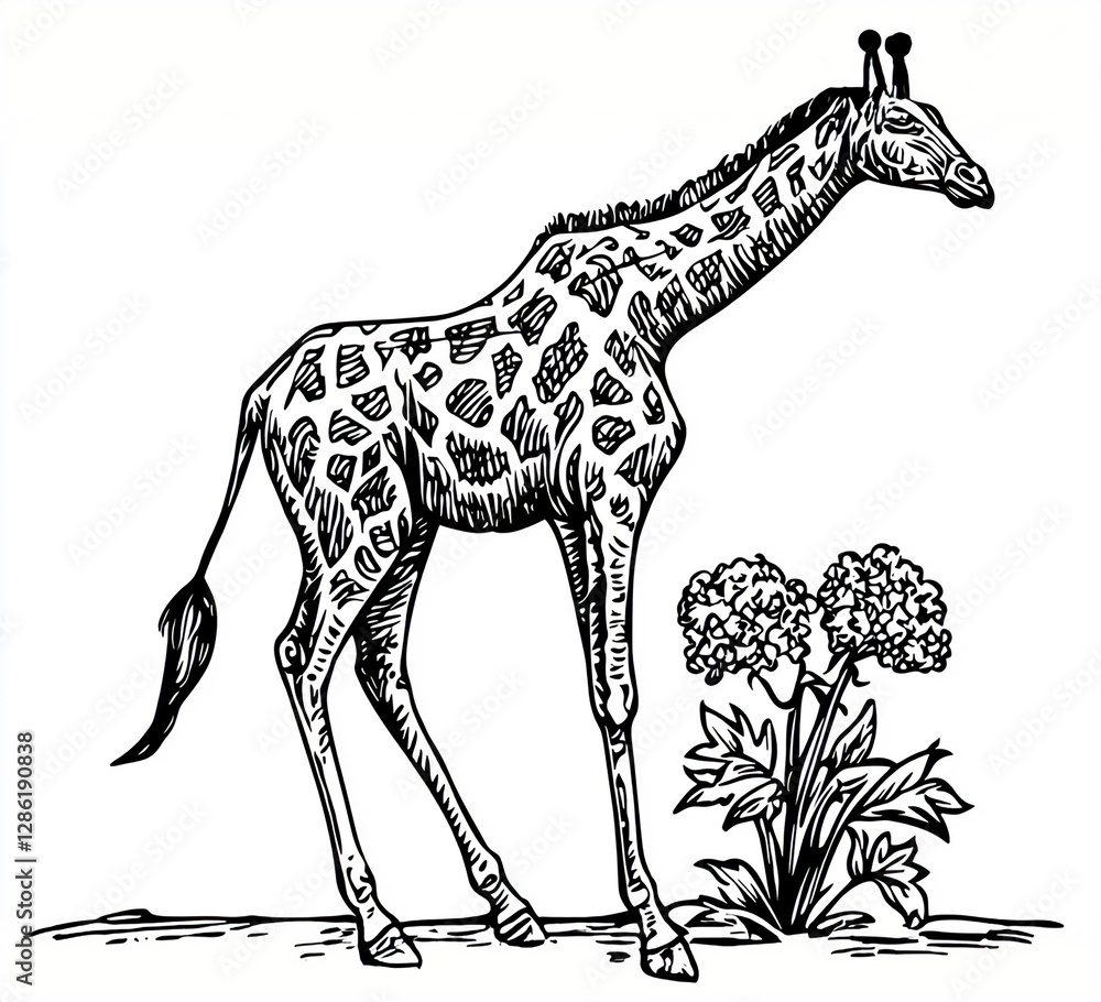 Naklejka premium Stylish Giraffe Monochrome Vector: Isolated White Background Design for Global Wildlife Art and Decor