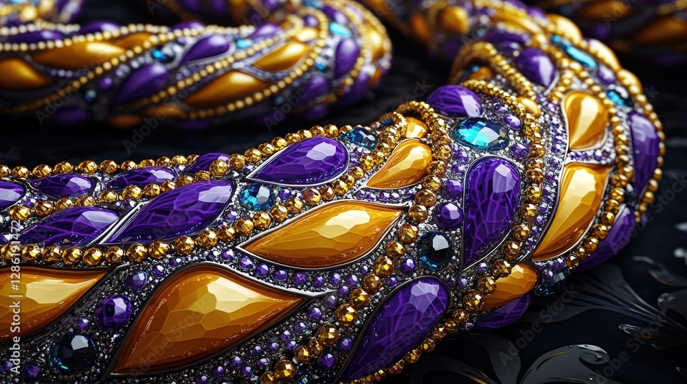 Obraz premium Stunning closeup of a bracelet adorned with purple and gold beads for fashion appeal