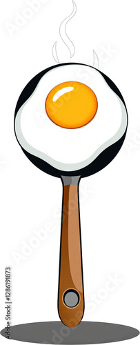 Cartoon-style spoon with fried egg and steam rising