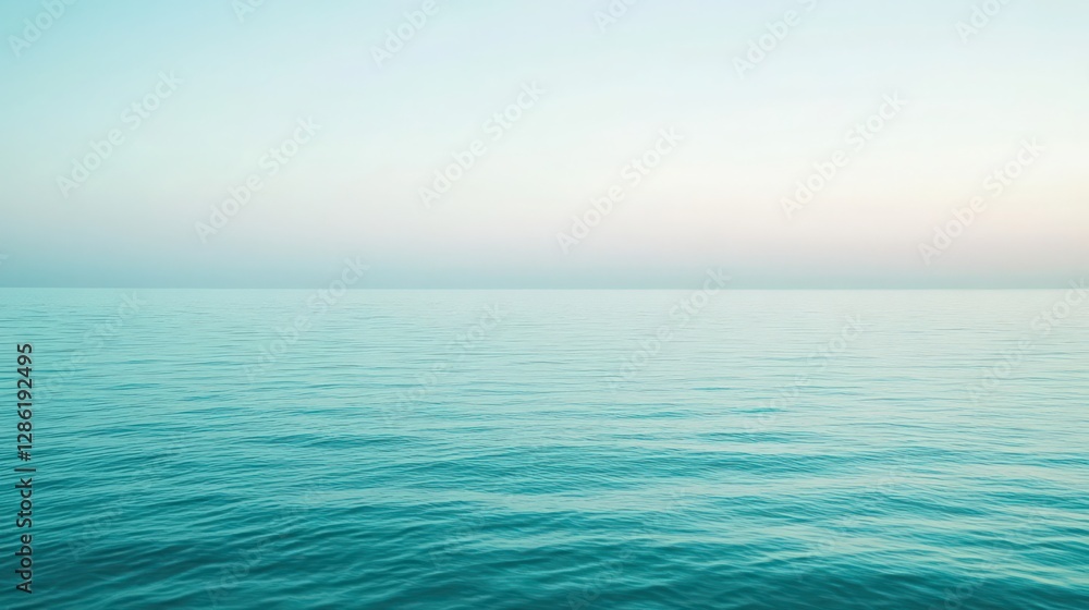 Obraz premium Serene Ocean Horizon: Tranquil Waters Meeting the Sky at Dawn or Dusk