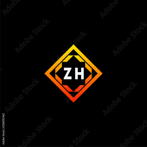 ZH initials dynamic geometric logo design features a bold lettering sign in an orange and black color scheme, displayed against a dark background Free Download ZH initials dynamic geometric logo design features a bold lettering sign in an orange and black color scheme, displayed against a dark background - GFXLoad