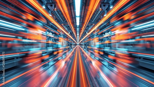 Wallpaper Mural Abstract light streaks create a futuristic tunnel effect in a high-tech industrial corridor. Torontodigital.ca