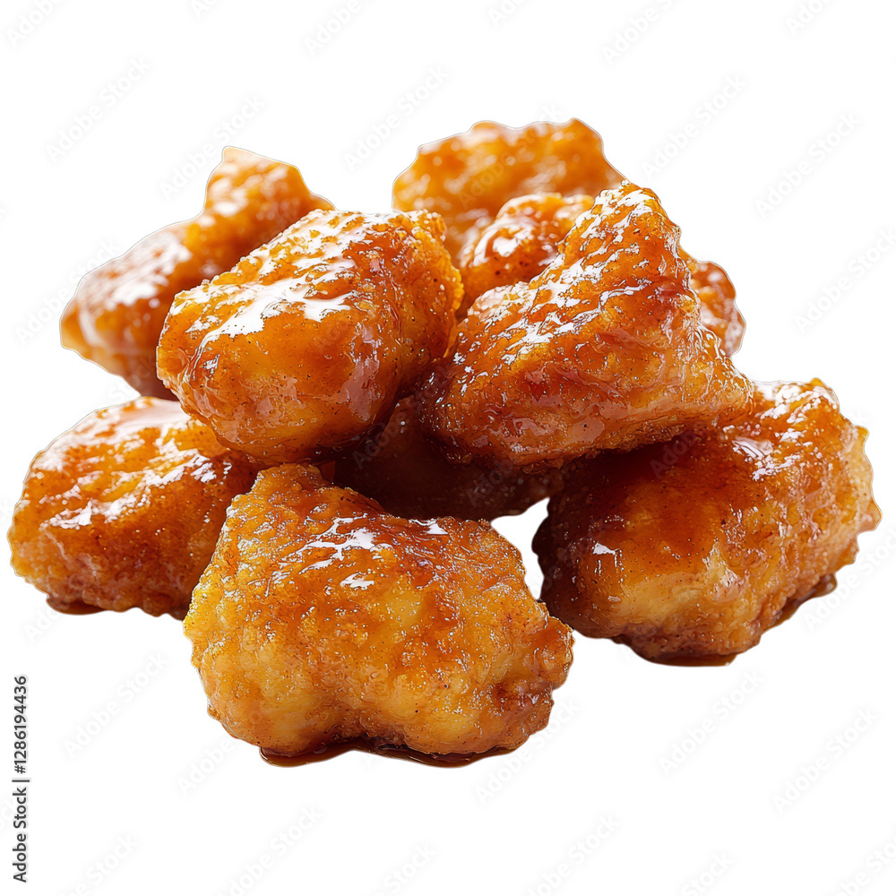 Golden honey-glazed chicken nuggets with crispy coating Golden honey-glazed chicken nuggets with crispy coating