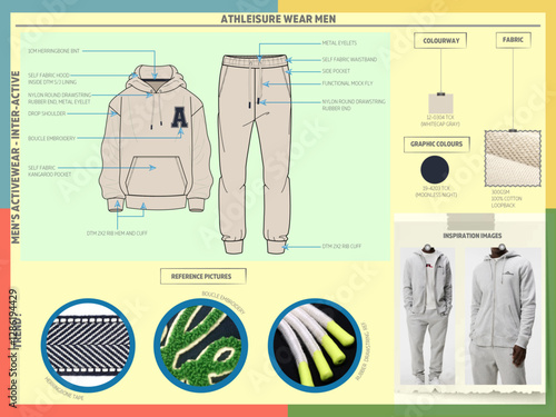 Men's athleisure wear drop shoulder hoodie and jogger tracksuit technical clothing tech pack.