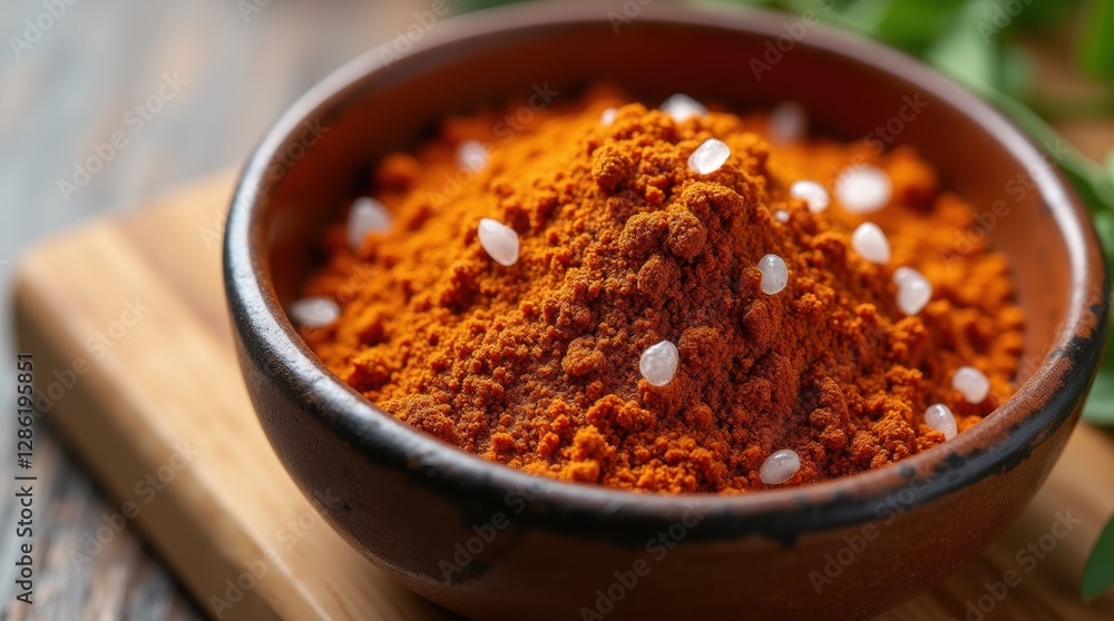 Aromatic lamb seasoning blend in a ceramic bowl on a wooden cutting board Aromatic lamb seasoning blend in a ceramic bowl on a wooden cutting board