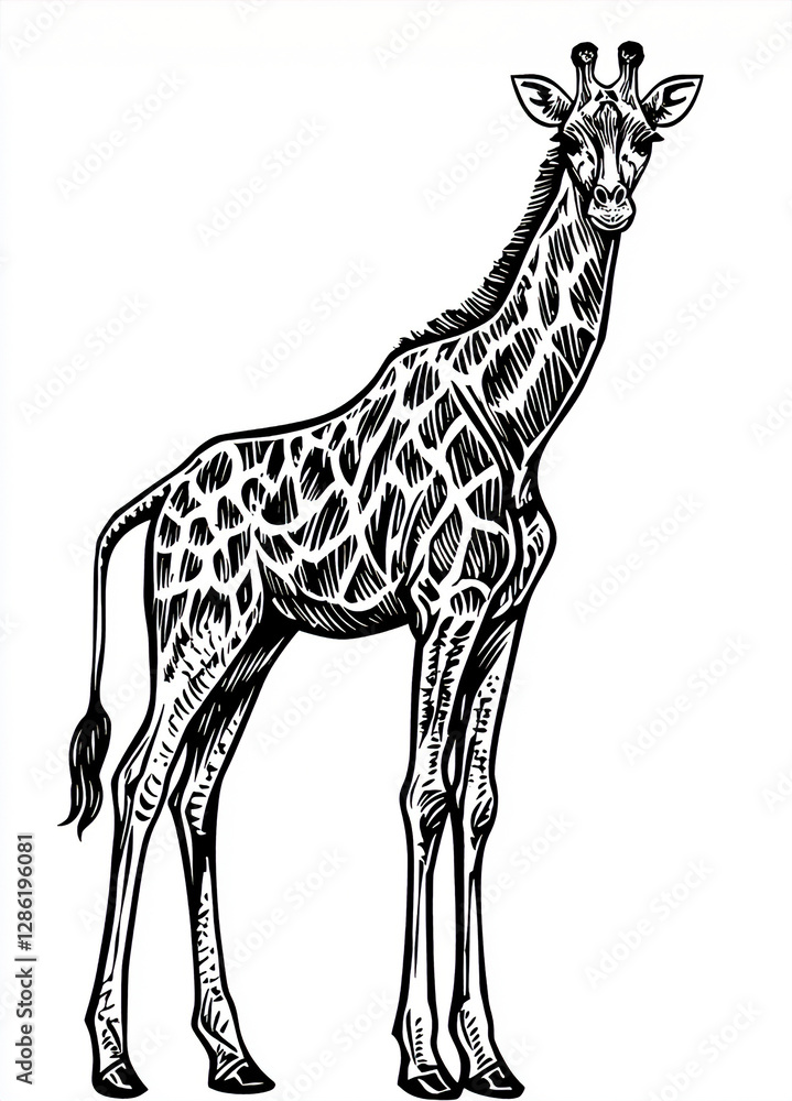Naklejka premium Creative Giraffe Isolation Artwork: Premium Monochrome Vector for Global Wildlife Designs and Apparel